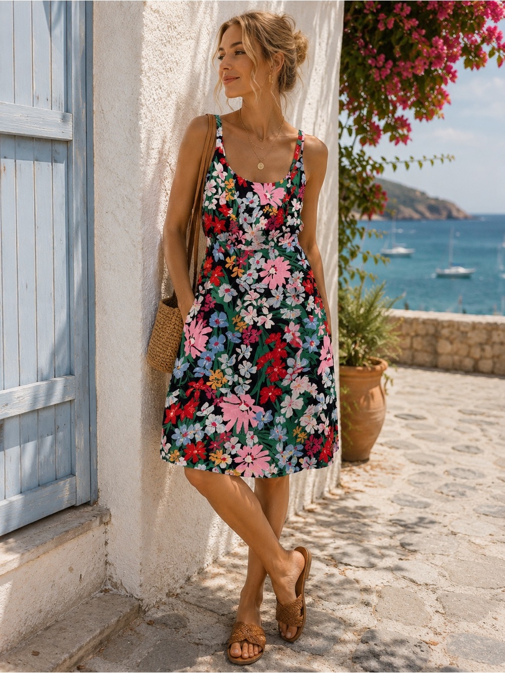 🔥Old Navy Floral Linen Blend Sundress NWT L Petite Smocked Back Summer Dress